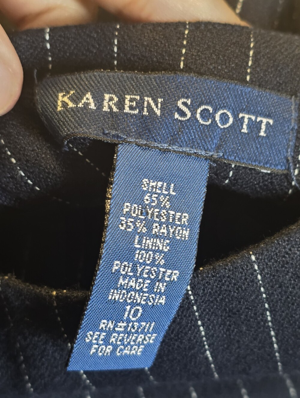 Karen Scott Classic Navy Pinstripe Sheath Dress - Picture 2 of 5